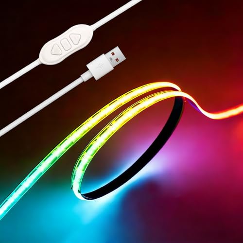 ZSLAIFU 5V RGB USB LED Light Strip, 3.28FT COB LED Strip Lights, RGB 5V LED Lights, Small LED Strip Light, TV Lights for TV Under Cabinet Kitchen Living Room Shelving or Displays (RGB, 3.28ft) - color: Multicolor, size: 3.28ft