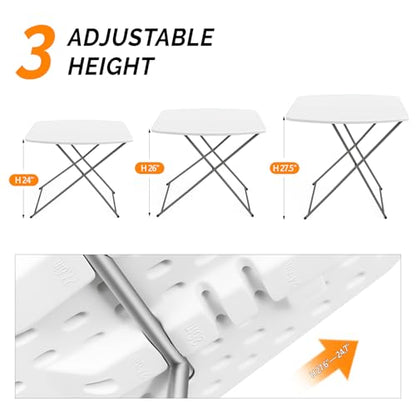VINGLI Small Folding Table Portable, 18" Adjustable Height Personal Laptop TV Tray, Camping Table, HDPE Plastic Top with Steel Frame,White - color: White, size: 28"