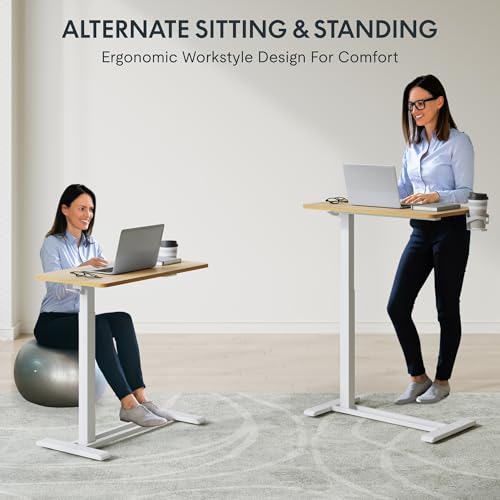 FLEXISPOT H7 28" Pneumatic Height-Adjustable Overbed Table with Wheels | C-shaped bedside table,Medical End Table,Rolling Cart TV Tray,Laptop desk for Hospital Home office use,27.6"Wx15.7"D,Maple - color: Maple, size: Small