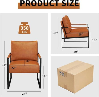 Mid Century Modern Accent Chair, PU Leather Armchair with Metal Frame,Comfy Single Reading Chair with Soft Padded Backrest and Cushion for Living Room, Bedroom,Reading Room,Office,Brown - color: Brown