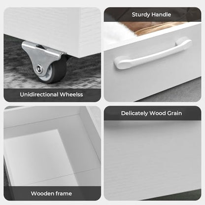 2-Pack Under Bed Storage Drawers Organizer with Wheels, White | 58L total capacity, 80 lb per Drawer, Fits 6 in Bed Clearance, Rolling Drawers for Shoes, Clothes, Linens, Toys - color: White