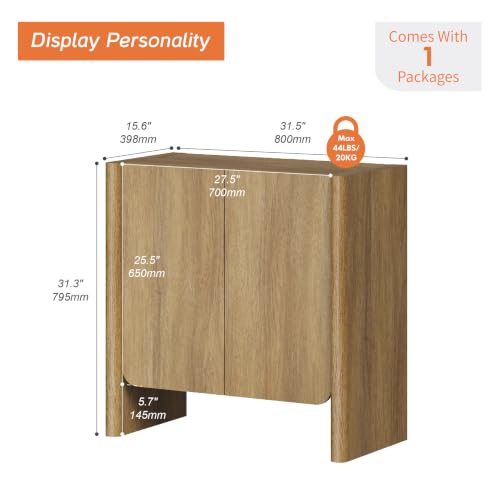 Buffet Cabinet, Coffee Bar Cabinet with Adjustable Shelf, Sideboard Storage for Living Room, Dining Room, Entryway, 31.5" W Rounded Wood Cabinet, Honey Brown - color: Brown