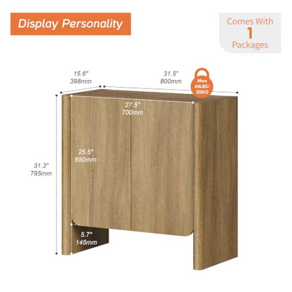 Buffet Cabinet, Coffee Bar Cabinet with Adjustable Shelf, Sideboard Storage for Living Room, Dining Room, Entryway, 31.5" W Rounded Wood Cabinet, Honey Brown - color: Brown
