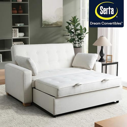 Serta Ainsley 66.5" Convertible Sleeper Loveseat, Full Size, Dreamcoil Comfort, Soft Woven Fabric, Oyster - color: Oyster, size: Full Loveseat