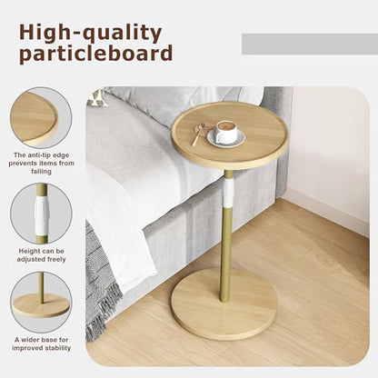 Adjustable Round Side Table, Pedestal Drink Table for Small Spaces | Small End Table, Tall Round Nightstand for Living Room Bedroom Natural ET-010YW - color: Natural