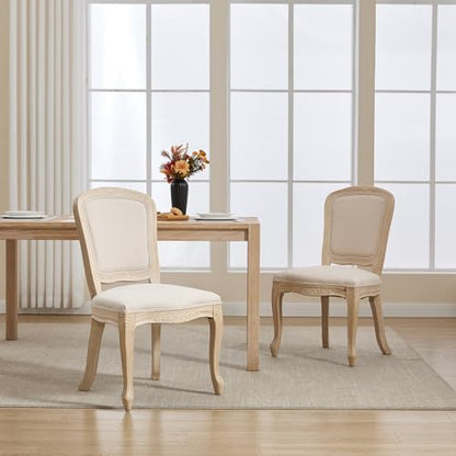 Kmax French Dining Chairs Set of 2, Farbric Upholstered Dining Chairs with Elegant Curved Legs High Back Armless Kitchen Chairs Side Chairs for Dining Room Restaurant - Linen, Beige/Natural Legs - color: Fan-back/Beige Seat/Natural Leg, size: 2 Chairs