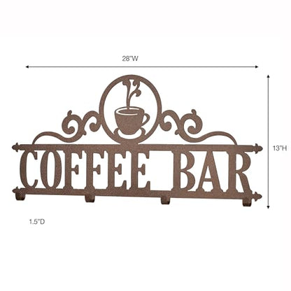 Touch of Class Coffee Bar Bronze Indoor Outdoor Steel Dining Room Kitchen Coffee Mug Wall Hook Rack