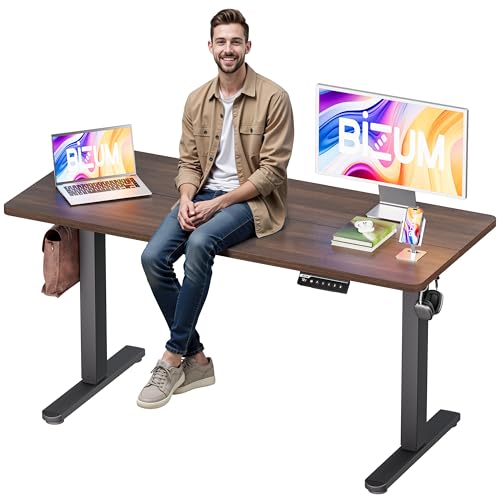 BIZUM Electric Standing Desk, 55x24 inches Height Adjustable Desk, Sit to Stand Desks Memory Gaming Computer Workstation for Home Office, Dark Walnut - color: Dark Walnut, size: 55.1*23.6 Inch
