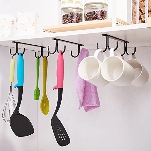 FOMANSH Mug Rack Under Cabinet - Coffee Cup Holder, 12 Mugs Hooks Under Shelf, Display Hanging Cups Drying Hook for Bar Kitchen Utensils Black - color: Black, size: 3 Pack