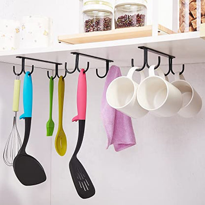 FOMANSH Mug Rack Under Cabinet - Coffee Cup Holder, 12 Mugs Hooks Under Shelf, Display Hanging Cups Drying Hook for Bar Kitchen Utensils Black - color: Black, size: 3 Pack