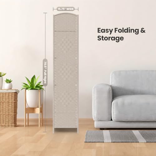 8 Panel Folding Room Divider,Woven Privacy Screen,Beige | Solid wood frame, handcrafted diamond pattern, 6FT tall, extends to 126 inches wide, no assembly required - color: Beige, size: 8-Panel