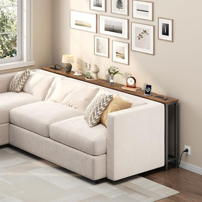 HOOBRO 39.4 Inch Narrow Console Table with Power Outlets, 5.9 Inch Sofa Table with Storage, Skinny Behind Couch Table, for Entryway Hallway, Small Spaces, Rustic Brown and Black BF52UXG01G1