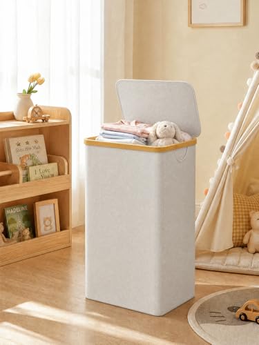 IEGrow Laundry Hamper with Lid,110L Laundry Basket with Mesh Bag,Light Grey | Dirty Clothes Hamper Basket with Bamboo Handle for Clothes Towels - color: Light Grey, size: 110L