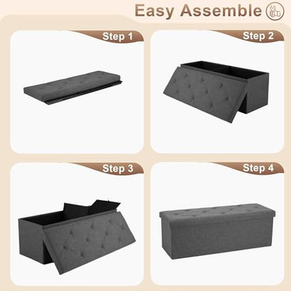 43 inch Storage Ottoman Bench, Folding Storage Bench Ottoman, for Bedroom, Living Room, and Utility Room, Grey (43.3'' W) - size: 15"D x 43.3"W x 15"H