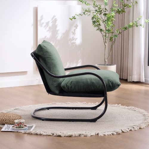 Ergonomic Low Profile Accent Armchair, Modern Upholstered Lounge Reading Chair with Heavy-Duty Metal Frame, Comfy Small Space Side Chair for Living Room Bedroom Office,Green - color: Green