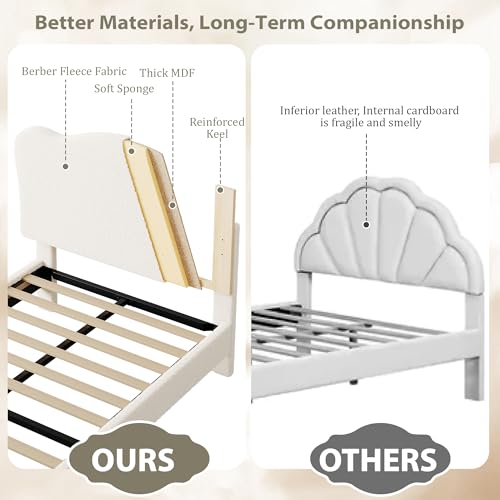 GarveeHome Upholstered Sturdy Twin XL Bed Frame for Kids, Girls, Boys,Beige | Adjustable Headboard, Sherpa Fleece, Upholstered, Sturdy Wood Slats, No Box Spring Needed, Easy Assembly - color: Beige, size: Twin XL