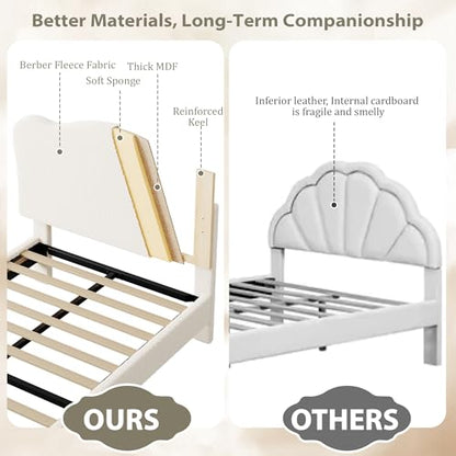 GarveeHome Upholstered Full Size Bed Frame for Kids, Girls, Boys, Beige | Adjustable Headboard, Sherpa Fleece, Sturdy Wood Slats, No Box Spring Needed, Easy Assembly - color: Beige, size: Full