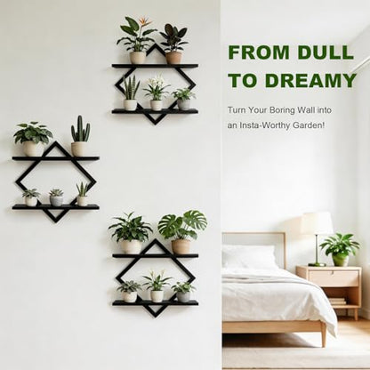 Set of 3 Wall Plant Holder, Black | Wall Planters for Indoor Plants, Window Plant Shelves, Floating Wall Shelves, For Plants, Books, Photos - color: Black-3pack