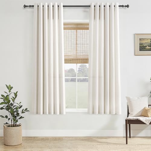 Jowels Natural Linen Grommet Curtains 68 Inch Long 2 Panels for Living Room | Semi Sheer Light Filtering Curtains, Neutral Farmhouse, Linen Drapes 68 Inch Length for Bedroom Dining Room Cream Ivory - color: Natural, size: 40"W x 68"L (Pack of 2)