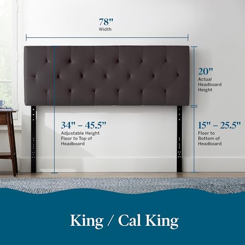 Lucid Mid-Rise Upholstered Headboard - Diamond Tufted - Padded Polyester - Adjustable Height from 34” to 46” - Easy Assembly - Bed Frame or Wall Mount - Sturdy - Charcoal - King / Cal King Size - color: Charcoal, size: King/Cal King