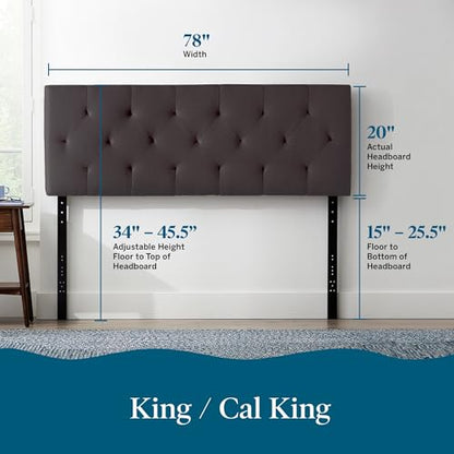 Lucid Mid-Rise Upholstered Headboard - Diamond Tufted - Padded Polyester - Adjustable Height from 34” to 46” - Easy Assembly - Bed Frame or Wall Mount - Sturdy - Charcoal - King / Cal King Size - color: Charcoal, size: King/Cal King