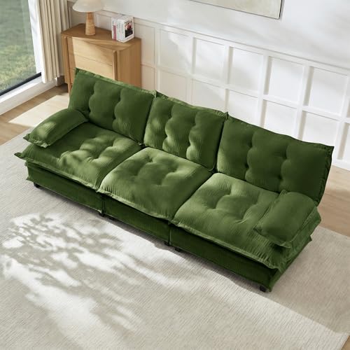 107.8" Modular Sectional Sofas for Living Room,Roomy Tufted 3 Seater Cloud Couch with Deep Seat,Modern Comfy Chenille 3 Seat Cloud Sofa for Bedroom,Apartment - color: Green, size: 3 Seater