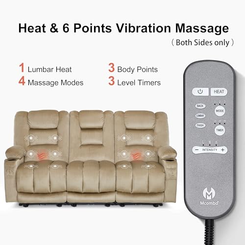 MCombo 82 in 3 Seater Reclining Sofa with Heat and Massage PR647 (Beige) | 155° Zero Gravity, Reclining Middle Seat, Dual Charging Ports, Cup Holders, FSC & OEKO Certified - color: Beige, size: 3 Seater Recliner with Zero Gravity