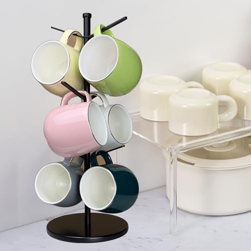 Premium Mug Tree, 6 Hooks Upgraded Stable Metal Mug Holder, Bamboo Base Coffee Mug Cup Rack for Counter Top, Mug Display, Home Storage and Cup Organizer, Black - size: 6 Hooks