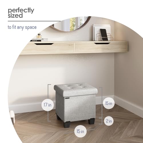 Storage Ottoman Cube with Small Bin, 15-in Square Ottoman with Storage for Living Room and Bedroom, Small Ottomans Foot Rest, Fabric Foot Stools Ottomans Max 330lbs, Light Grey - color: 01 - Light Grey