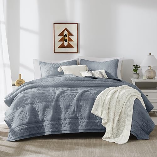 WDCOZY Boho Blue Grey Twin Quilt Size Bedding Sets with 1 Pillow Sham, Farmhouse Lightweight Soft Bedspread Coverlet for All Season, 2 Pieces, 68x90 inches - color: Boho-blue Grey, size: Twin