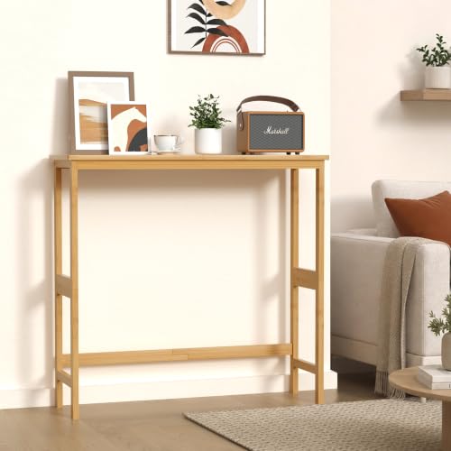 VASMIA Console Table, Small Entryway Table, Narrow Bamboo Sofa Table, for Entryway, Living Room, Foyer, Natural - color: Natural, size: 9.45"D x 31.5"W x 29.53"H