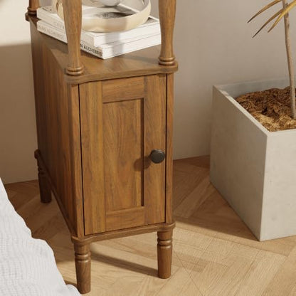 Veegle Narrow Nightstand,Skinny End Side Table (Walnut Brown) | Mid-Century Modern Night stand with Storage,Bedside Table for Bedroom and Living Room - color: Walnut Brown-narrow