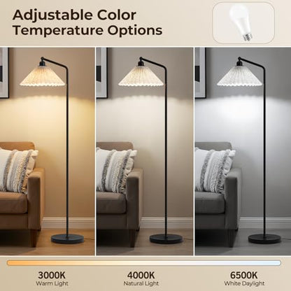 Floor Lamps for Living Room & Bedroom, 63" Modern Tall Standing Lamp, 3CCT | Rustic Pole Lamps for Home Office, Classroom, Bedside, Pleated Lampshade, Foot Switch, Easy Assembly (Bulb Included) - color: Black