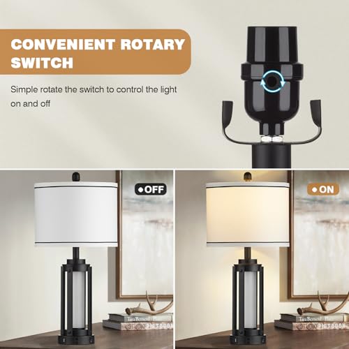 Industrial Table Lamps Set of 2, Modern Beside Lamp with USB A+C Charging Ports & AC Outlet, Rustic Nightstand Lamp with LED Night Light for Living Room Bedroom End Table Entryway Black Bulbs Included - color: Black-4