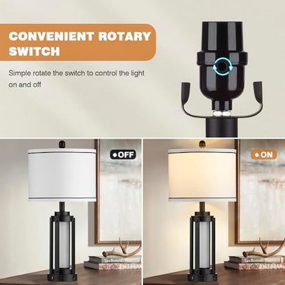 Industrial Table Lamps Set of 2, Modern Beside Lamp with USB A+C Charging Ports & AC Outlet, Rustic Nightstand Lamp with LED Night Light for Living Room Bedroom End Table Entryway Black Bulbs Included - color: Black-4