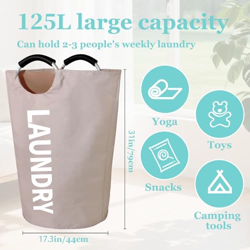 WOOHA 125L Large laundry basket,Collapsible laundry hamper, Tall Clothes Baskets Folding Washing Bin Foldable Fabric Hamper Bags for Bedroom, Closet,Bathroom,College,laundry bag,khaki - color: khaki, size: 125L-XXXL