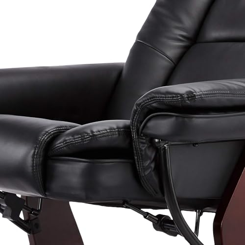 Swivel Recliner Chair with Ottoman Reclining Lounge Sofa Footrest, Set of 2 | 360°Sturdy Wood Base, Soft Faux Leather, Upholstered Ultra-Plush Foam, Modern Armchair, Living Room Bedroom Office Reading - color: Black, size: Set of 2
