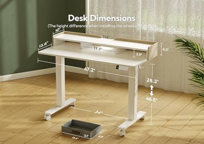 Claiks Standing Desk with Drawers, Adjustable Stand Up Electric Small Standing Desk Adjustable Height with Storage Shelf and Splice Board, 40 Inch, White - color: White, size: 39.4×23.6