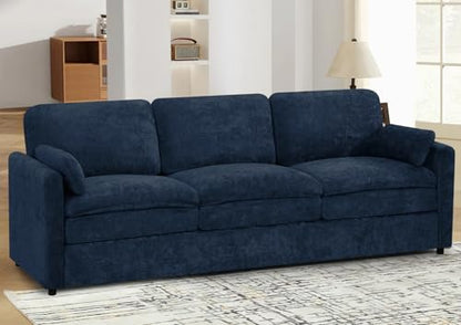 89" Chenille Modern Sofa w/Plump Backrests, Blue | 3 Seater Couch w/Soft Pillows, Comfy Upholstered Couch w/Thicker & Deeper Seats for Living Room, Bedroom - color: Blue, size: Sofa