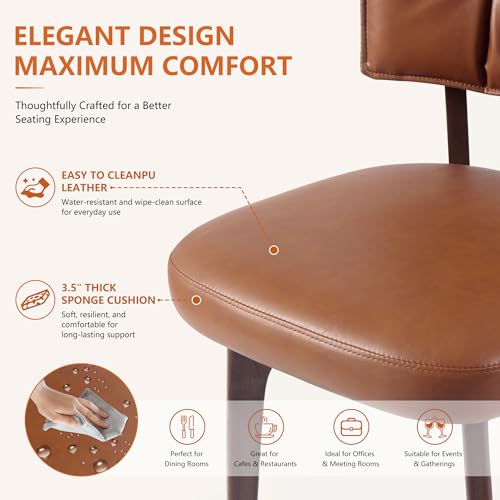 YOUNIKE Wood Frame Brown Dining Chair, Faux Leather, Single Pack | Modern Ergonomic Upholstered Kitchen & Dining Room Chairs, Double-Layer Backrest, Comfy Soft Cushion, Easy to Assembly - color: Brown