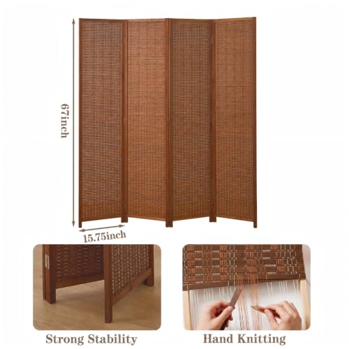 4 Panel Bamboo Room Divider, Folding Privacy Screen, Dark Brown | Pine wood frame, dual-action stainless steel hinges, 5.6FT tall, extends to 63 inches wide, no assembly - color: Dark Brown, size: 4 Panel