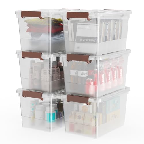 WYT 6 Pack 17qt Clear Plastic Storage Bin with Lid and Latching Buckles, Stackable Tote Organizing Box with Handle - size: 17qt - 6 pack
