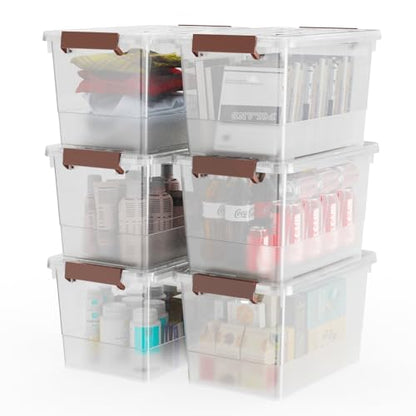 WYT 6 Pack 17qt Clear Plastic Storage Bin with Lid and Latching Buckles, Stackable Tote Organizing Box with Handle - size: 17qt - 6 pack