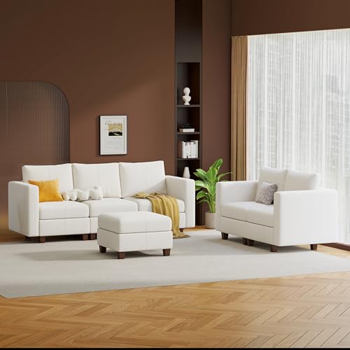 MINCETA Modular Sectional Sofa, Modern Comfy Sofa with Upholstered and Storage Ottoman for Living Room,Bedroom(White, 6 Seat Sofa Set) - color: White, size: 118.2"W*59.1"D