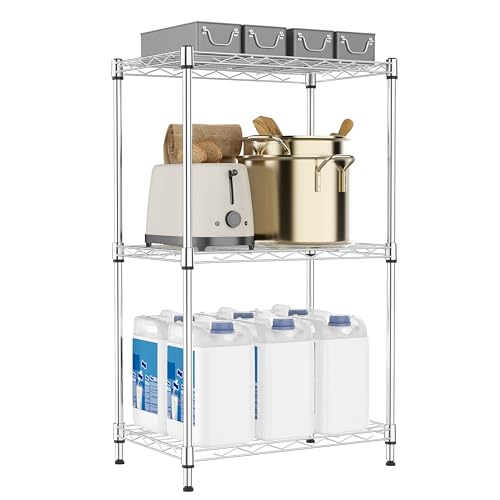 M MZG 3 Tiers Shelf Metal Storage Shelves Wire Rack Closet Organizers with Wheel for Garage Kitchen Bathroom Laundry Chrome 11.8" D x 17.7" W x 28.8" H - color: Chrome, size: 3 Tiers, 11.8"D x 17.7"W x 28.8"H