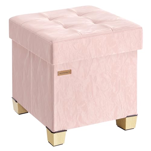 SONGMICS Storage Ottoman, Textured PU Leather Footstool with Legs, Footrest with Cushion, for Living Room and Bedroom, 15 x 15 x 15.7 Inches, Pink, Minota Collection ULSF523SA01 - color: Pink (With Legs)