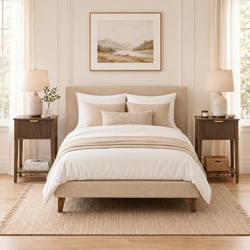 Dark Walnut 15.4" Wide Small Nightstand with Drawer,Open Shelf,Fluted | Deep wood tone, ribbed fluted front, 11.8-inch slim depth, concealed storage, styled for bedside, sofa side, or chair side - color: Dark Walnut