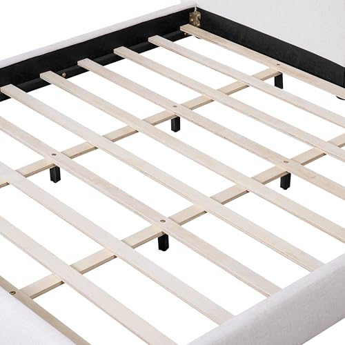 Christopher Knight Home Deft Wooden King Bed Frame and Headboard, Luxurious Upholstered King Size Bed Frame with Linen Fabric Pillow-Back Headboard, Modern Design Bed Set, Easy Assembly, Beige - size: King Size