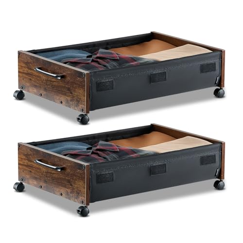VEVOR Under Bed Storage with Wheels, 36.0 x 18.1 x 7.3 inch, Underbed Containers with Clear Lid, Underbed Shoe Organizer, Rolling Under the Bed Storage Bins for Clothes Shoes Blankets Bedroom, 2 Pack - style: E