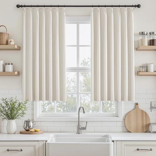 UHITECH 45 Inch Long Blackout Curtains Short for Small Window 2 Panels | Pinch Pleated, Sun Blocking, Thermal Insulated, Suitable for Kitchen/Living Room/Cafe/Basement, Soundproof, Room Darkening - color: #03 Ivory, size: 40"W x 45"L (Pack of 2)